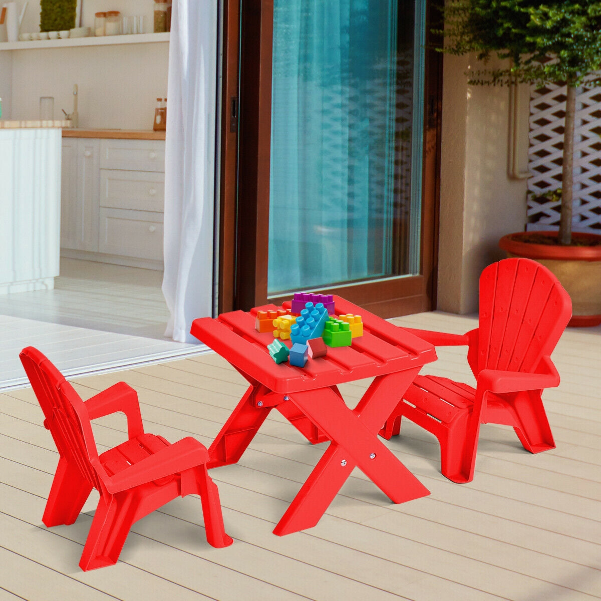 3-Piece Plastic Children Play Table Chair Set-Red GBruno Store
