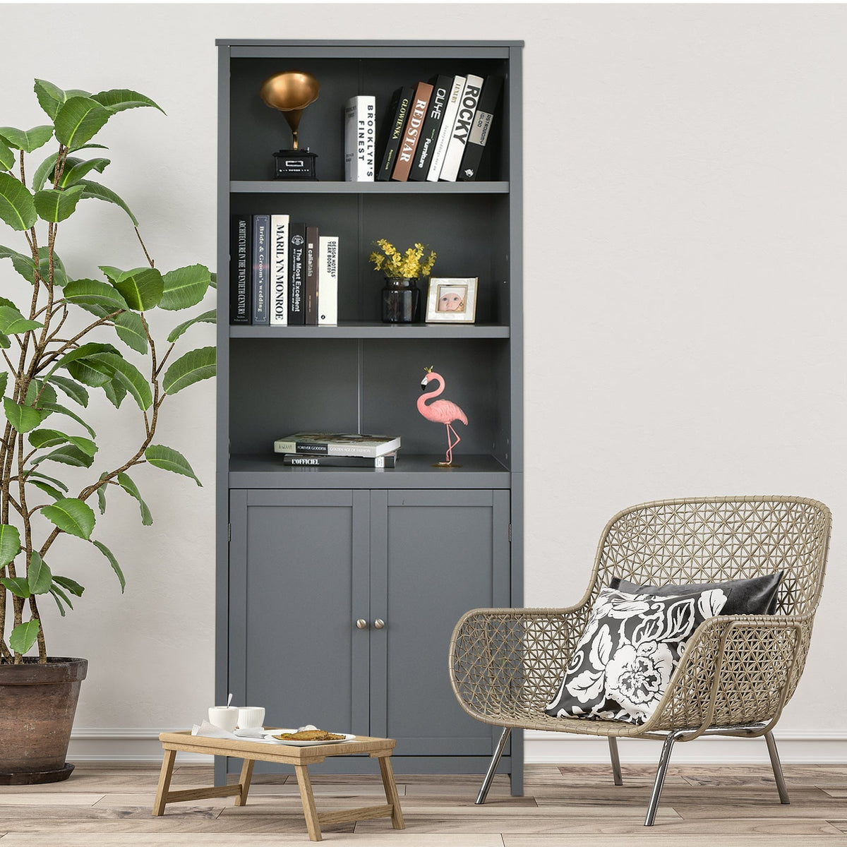Bookcase Shelving Storage Wooden Cabinet Unit Standing Display Bookcase with Doors