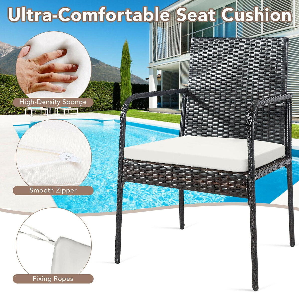 4 Pieces Patio Wicker Rattan Dining Set with Comfy Cushions