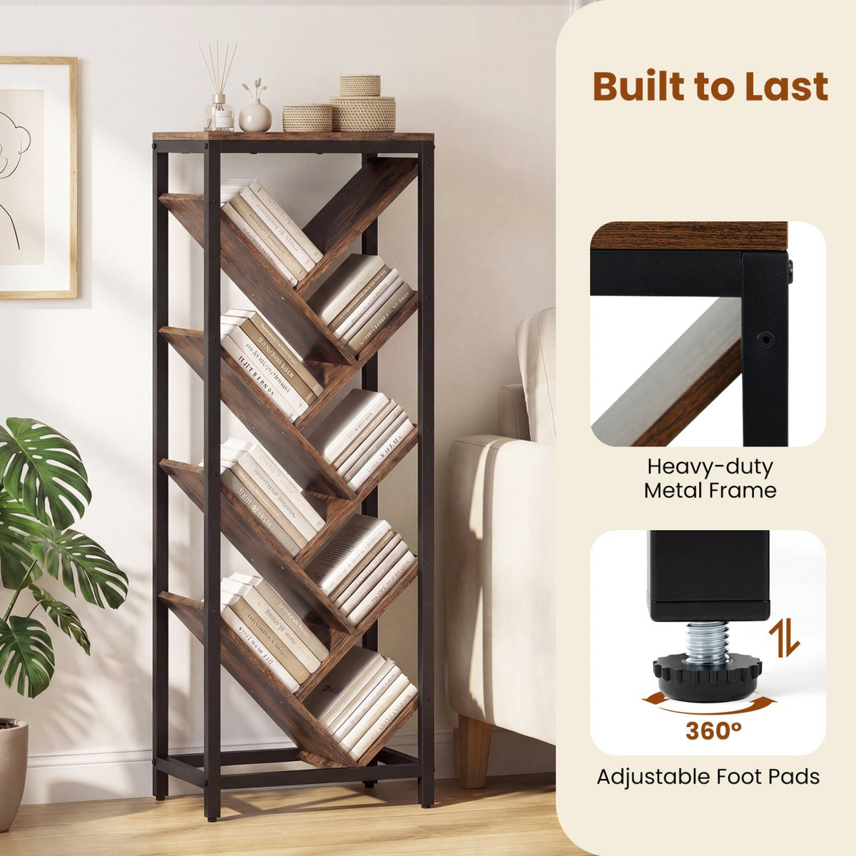 9-Tier Freestanding Bookcase for Hardcover Books