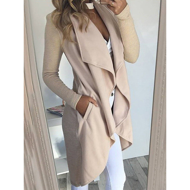 Women's Plus Size Solid Color Polo Collar Slim Fit Long Trench Coat