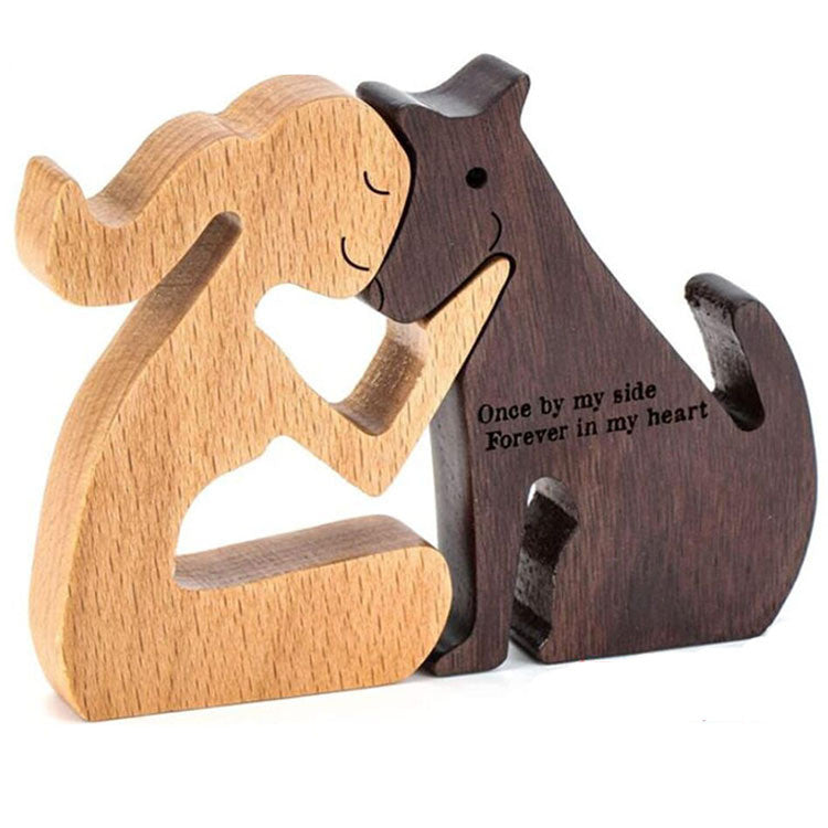 DIY Wooden Dog Figurine Sculpture Home Decor