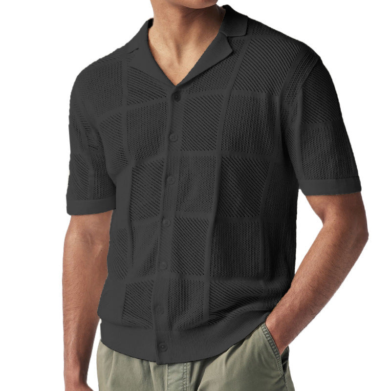 Men's Knit Polo Collar Cardigan Top