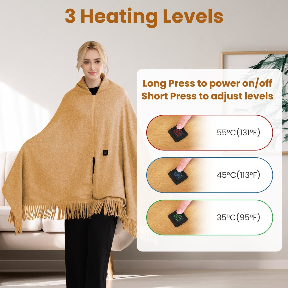 USB Heated Shawl, 77"x24", 3 Heat Levels GBruno Store