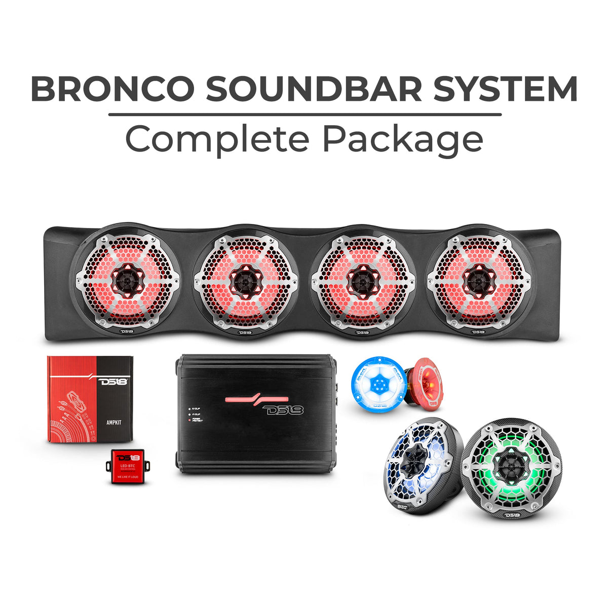 Bronco 6th Gen 4 Door Rear Mount Sound Bar System Complete Package. DS18