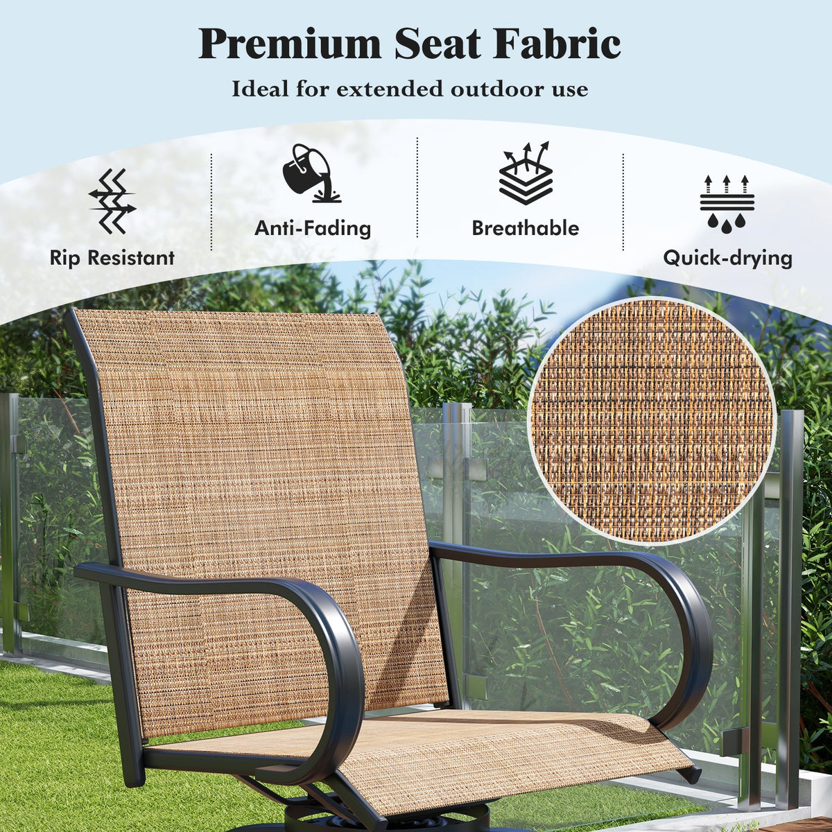 2 Pieces 360 Rotating Bar Stool Set with Armrests for Patio