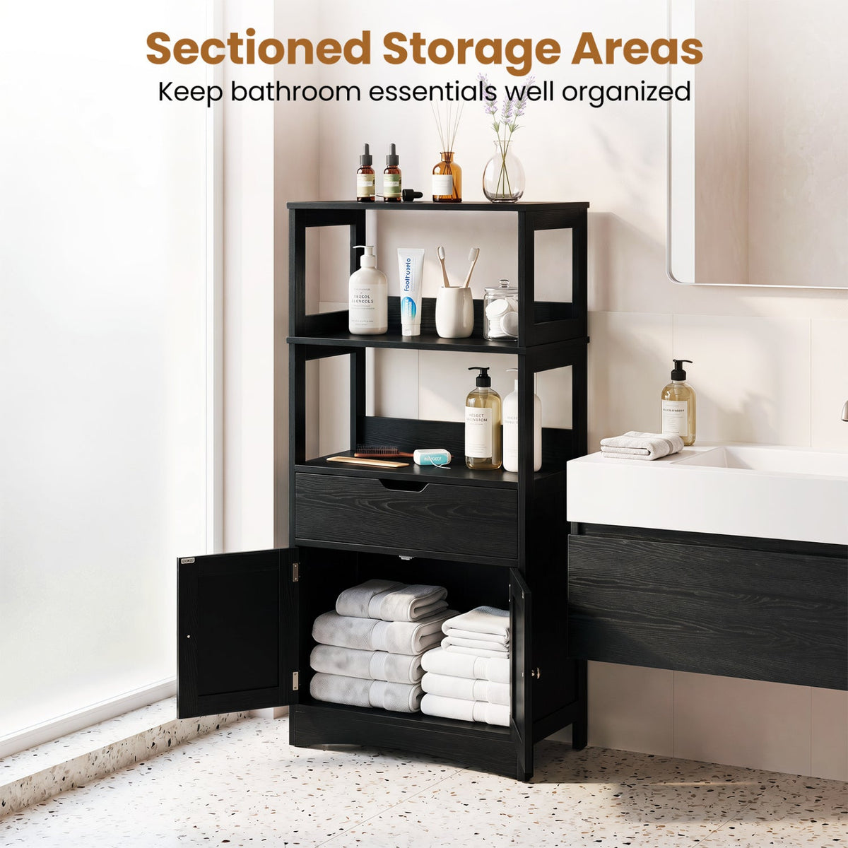 Bathroom Floor Cabinet with Open Shelves and Drawer DirectDeals