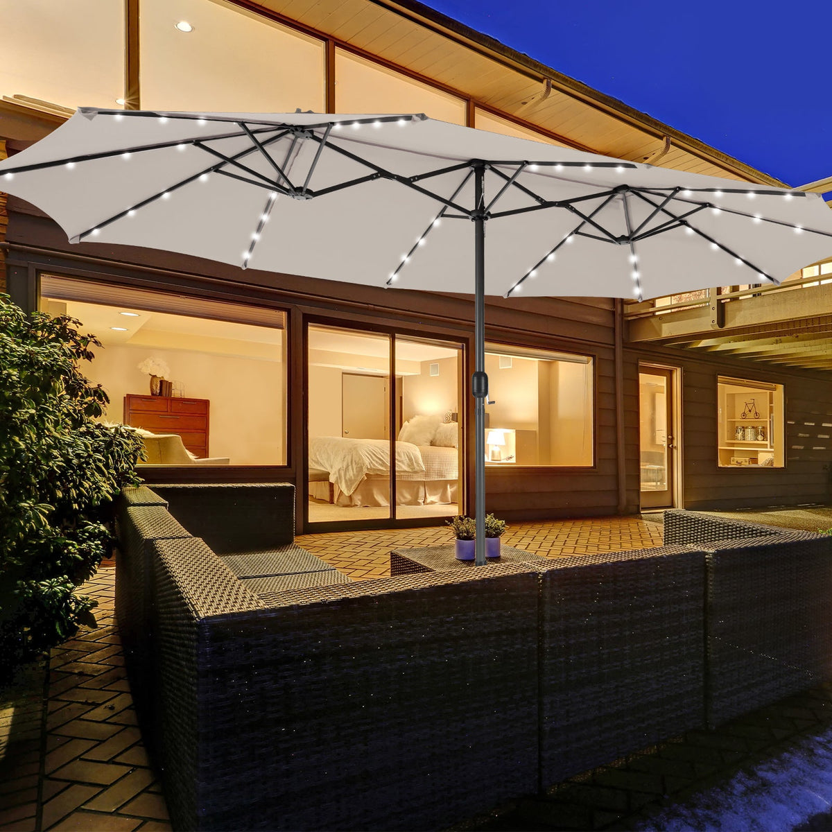 15 Feet Double-Sided Patio Umbrella with 48 LED Lights