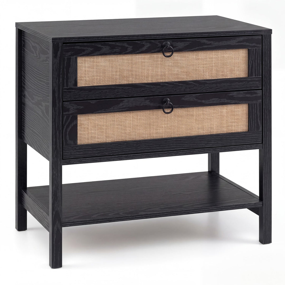 Rattan Nightstand with 2 Drawers and Open Shelf DirectDeals