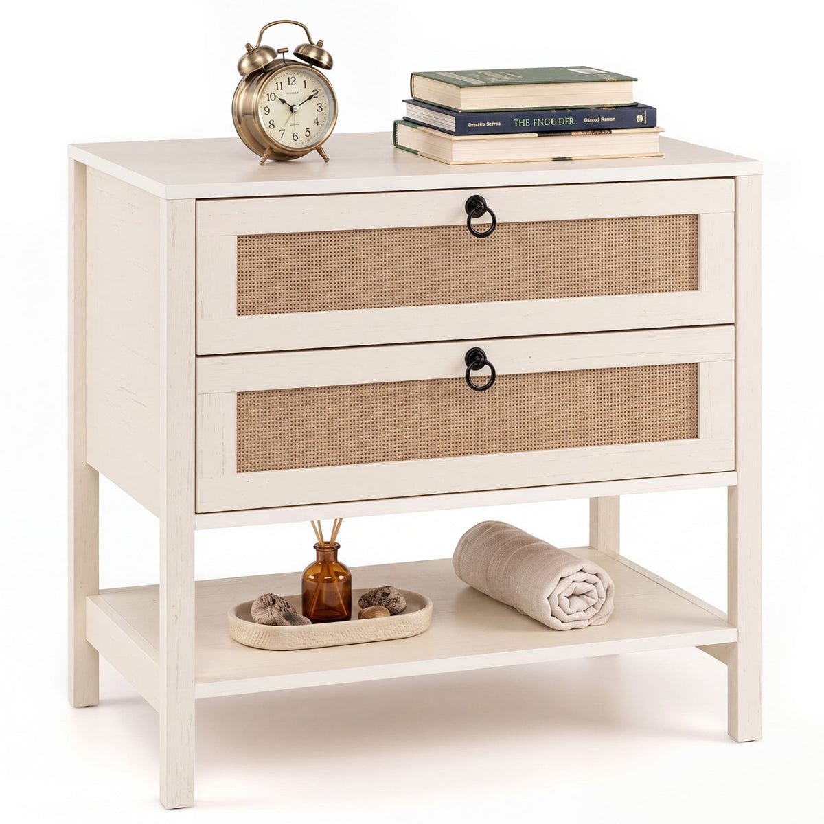 Rattan Nightstand with 2 Drawers and Open Shelf DirectDeals