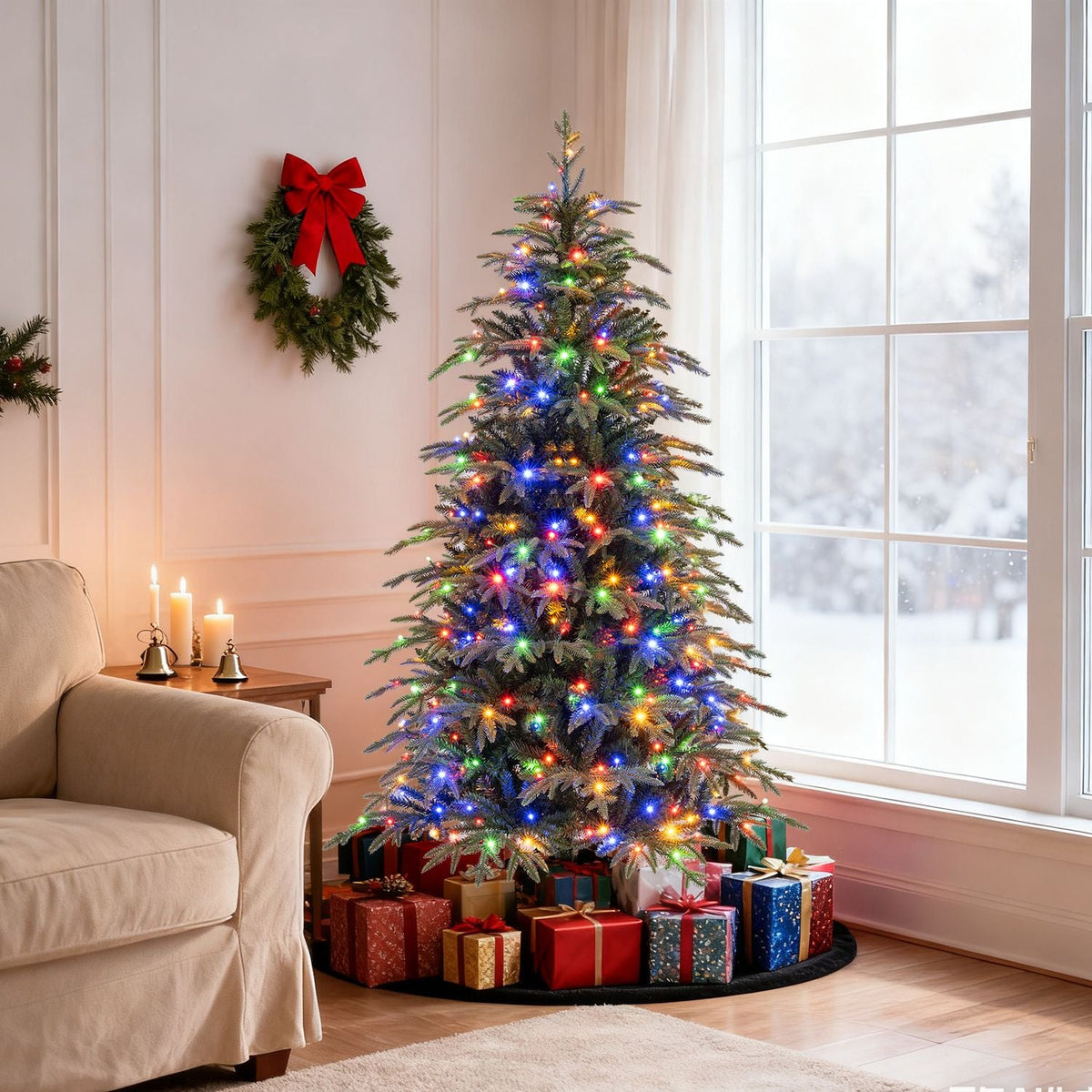 7.5 Feet Pre-Lit Artificial Christmas Tree Hinged Xmas Tree with LED Lights DirectDeals