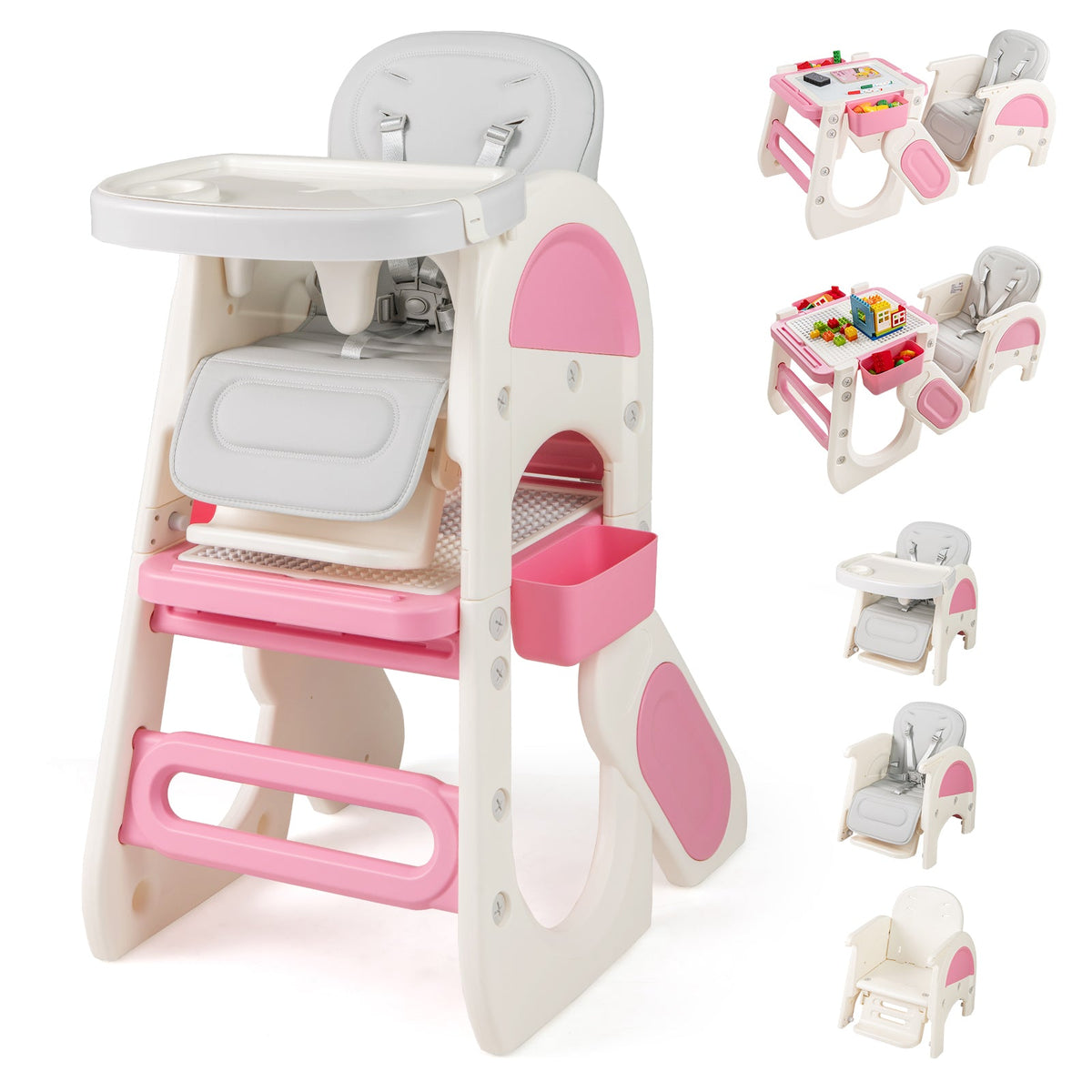 Convertible Baby High Chair with Double-layer Tray and Adjustable Backrest