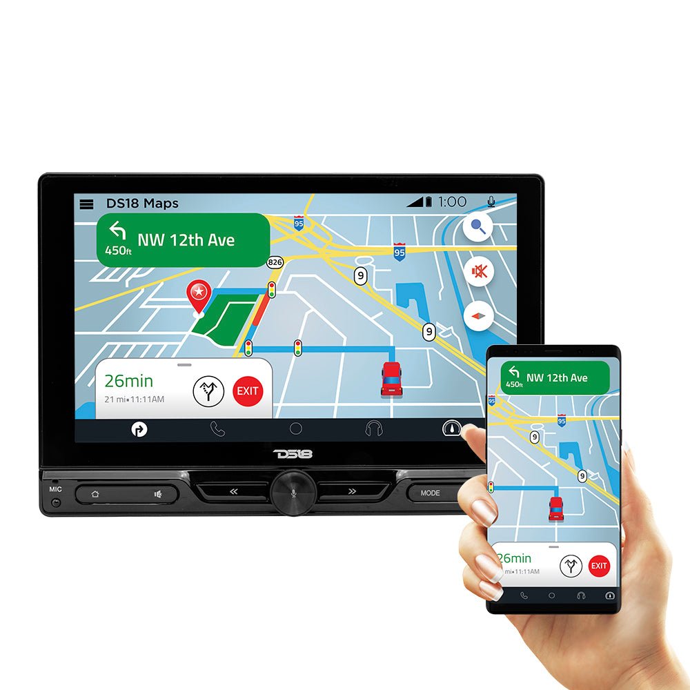 10.5" Floating Adjustable Modular Touchscreen Mechless Single-DIN Head Unit with Bluetooth, Apple Car Play, Android Mirror Link, USB, AUX, SD, AM, FM DS18