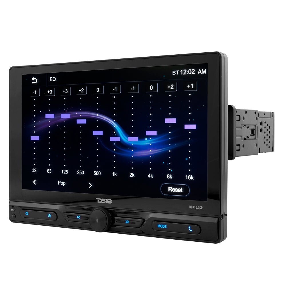 10.5" Floating Adjustable Modular Touchscreen Mechless Single-DIN Head Unit with Bluetooth, Apple Car Play, Android Mirror Link, USB, AUX, SD, AM, FM DS18