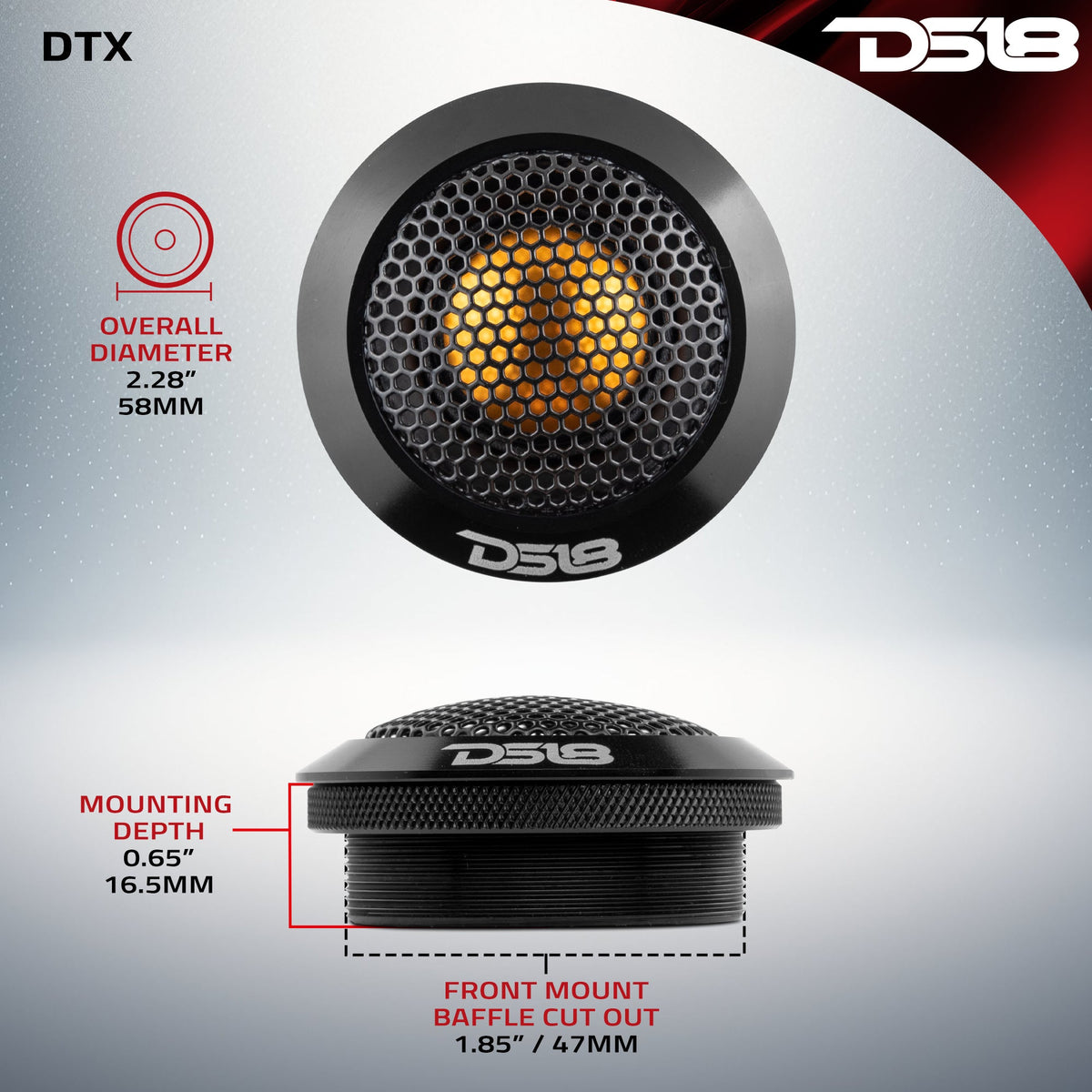 2.2" Dome Neodymium Tweeter with Aluminum Body 30 Watts 1" Titanium 4-Ohm Vc DS18