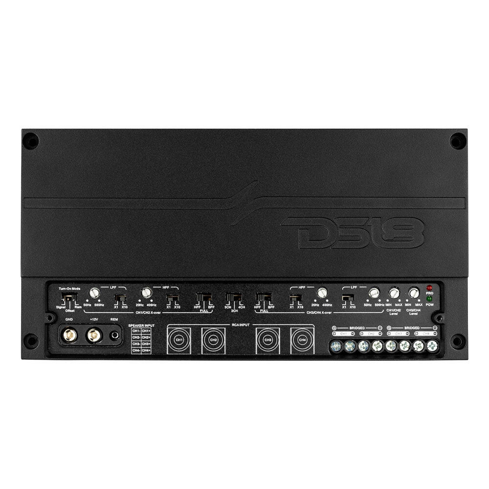 Deluxe 4-Channel Compact Class D Amplifier 4 X 150 Watts Rms @ 4-Ohm DS18