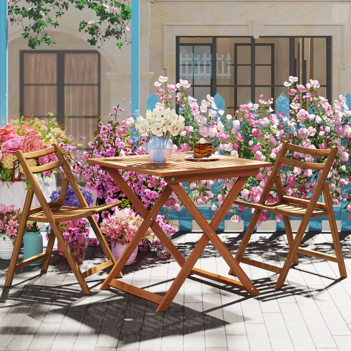 29.5 Inch x 29.5 Inch  Patio Dining Table with Teak Painting and Umbrella Hole DirectDeals