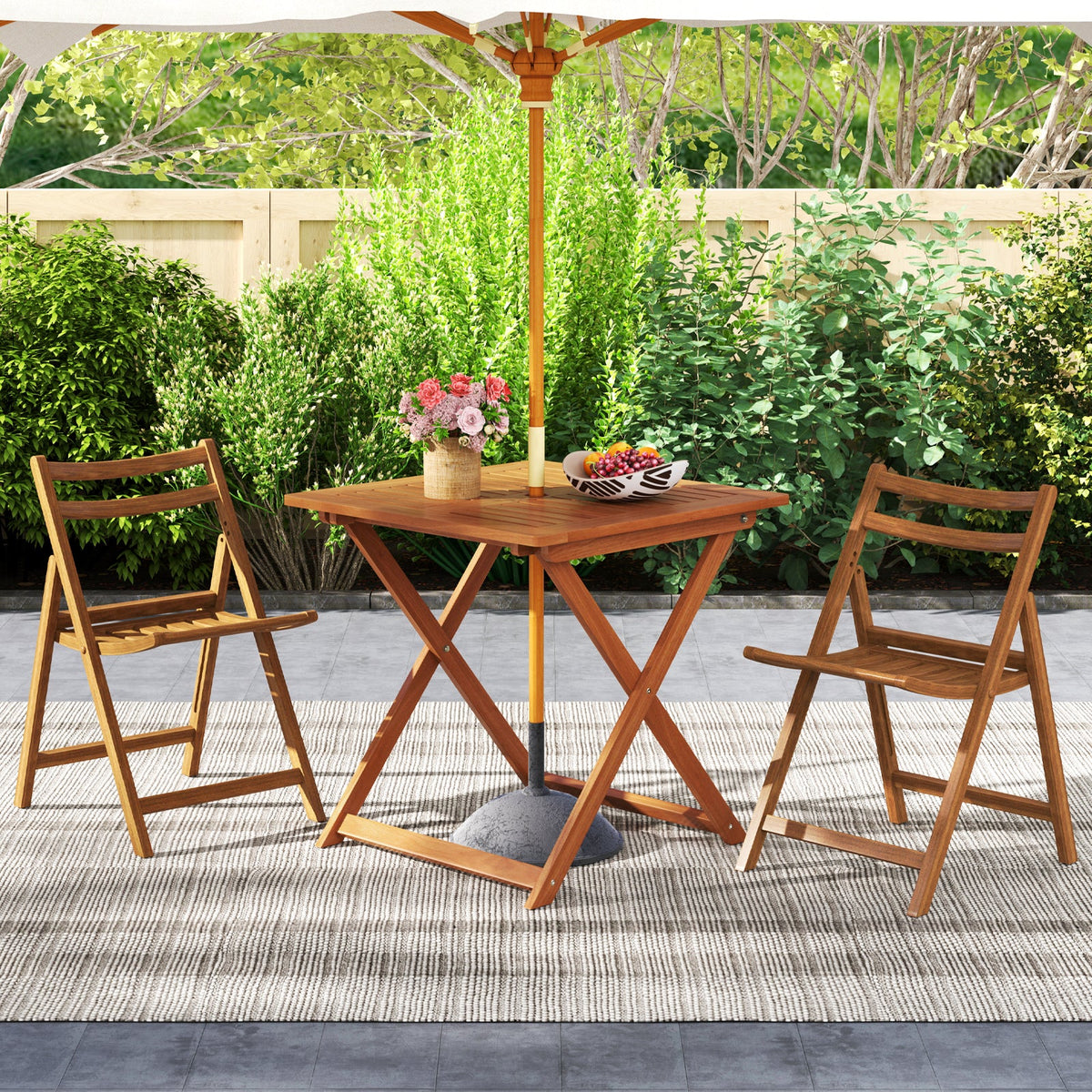 29.5 Inch x 29.5 Inch  Patio Dining Table with Teak Painting and Umbrella Hole DirectDeals
