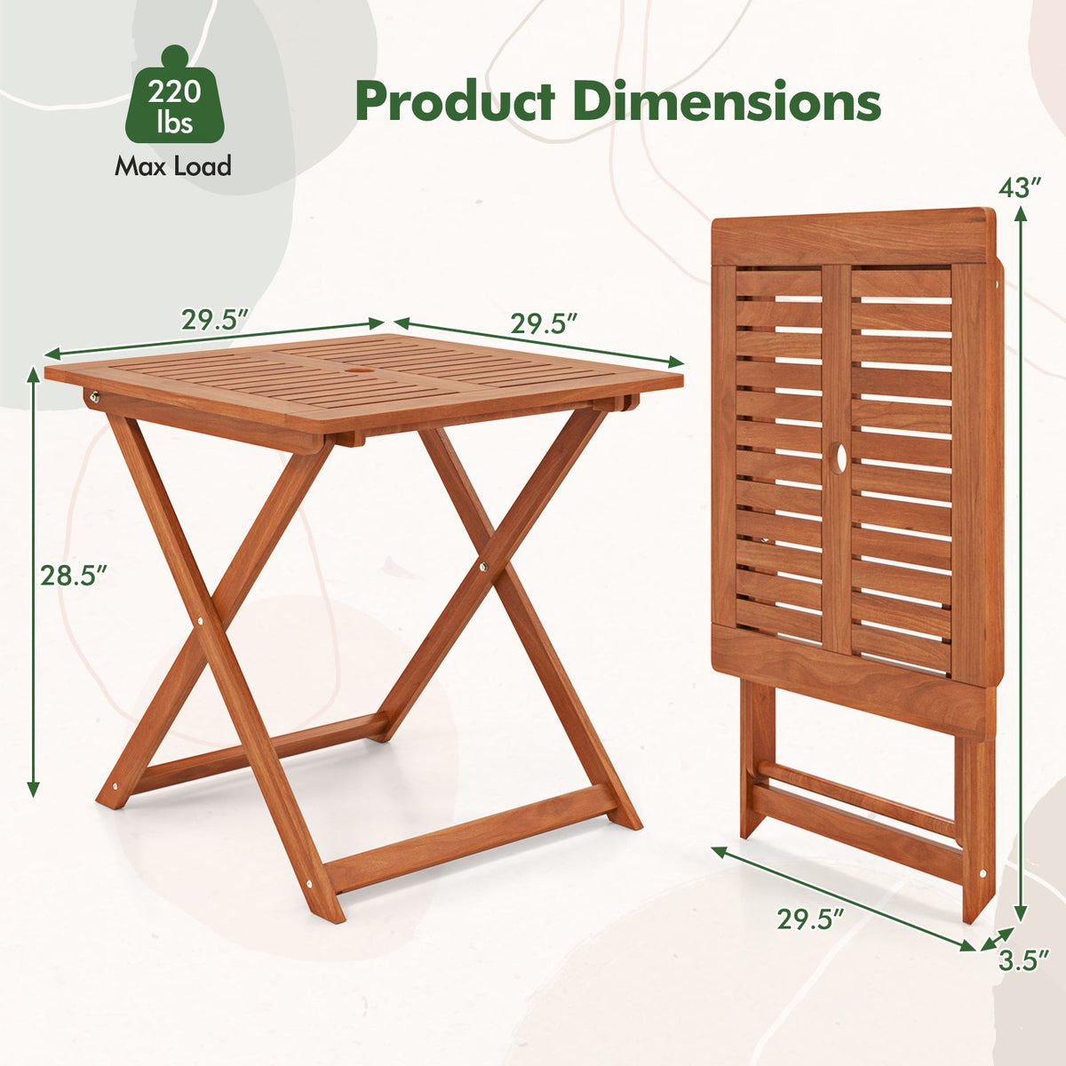 29.5 Inch x 29.5 Inch  Patio Dining Table with Teak Painting and Umbrella Hole DirectDeals