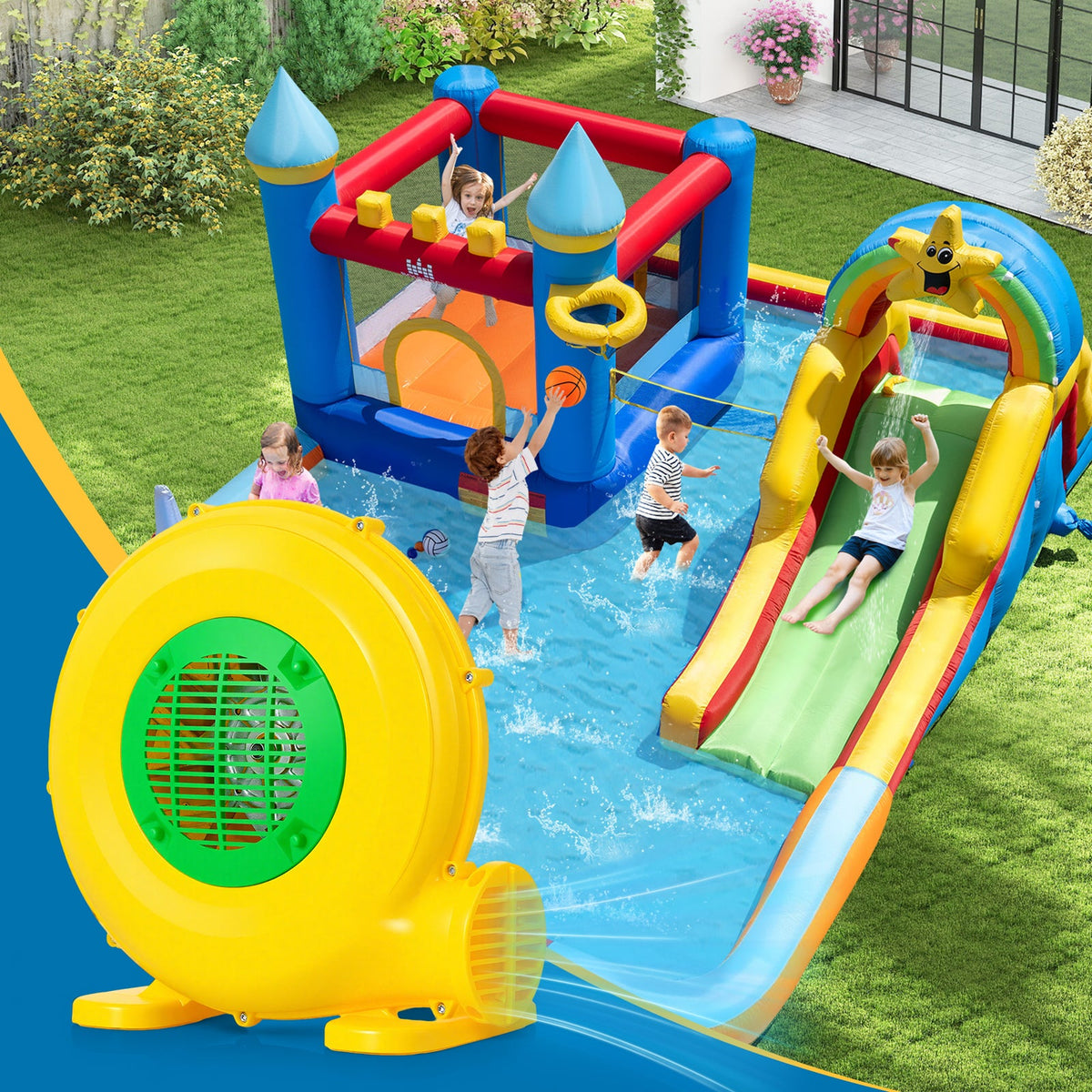 480W Bounce House Blower with Handle and Ground Stakes