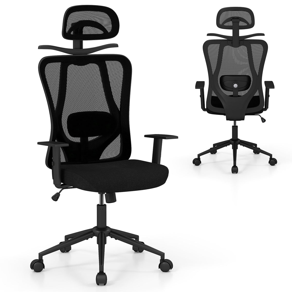 Ergonomic Office Chair with 3D Headrest and Reclining Backrest-Black