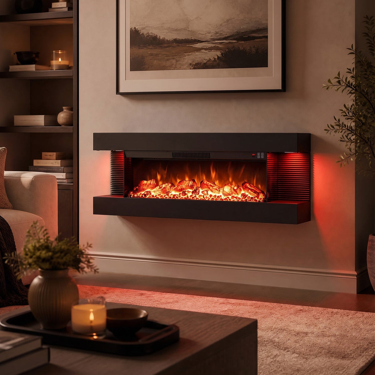 32-Inch Wall Mount Electric Fireplace with WiFi & Floating Mantel DirectDeals