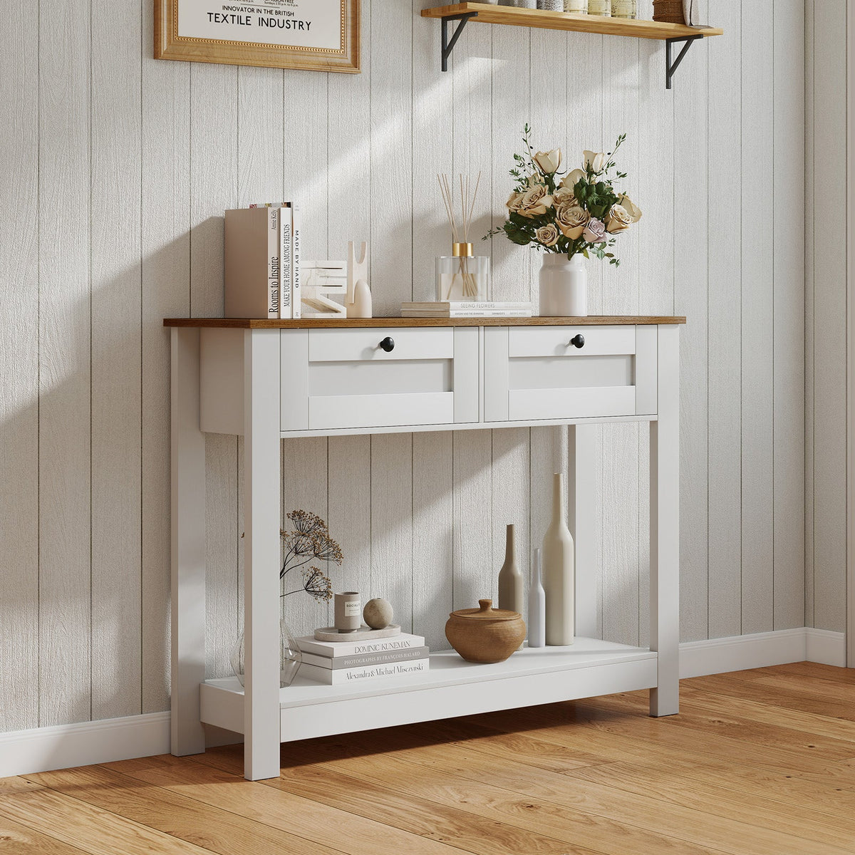 Farmhouse Console Table with 2 Drawers 42 inch Long Narrow Entryway Table