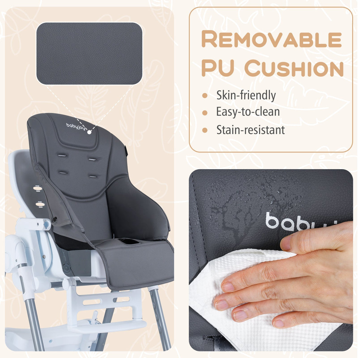 Foldable Baby High Chair with Adjustable Height and Relining Seat GBruno Store
