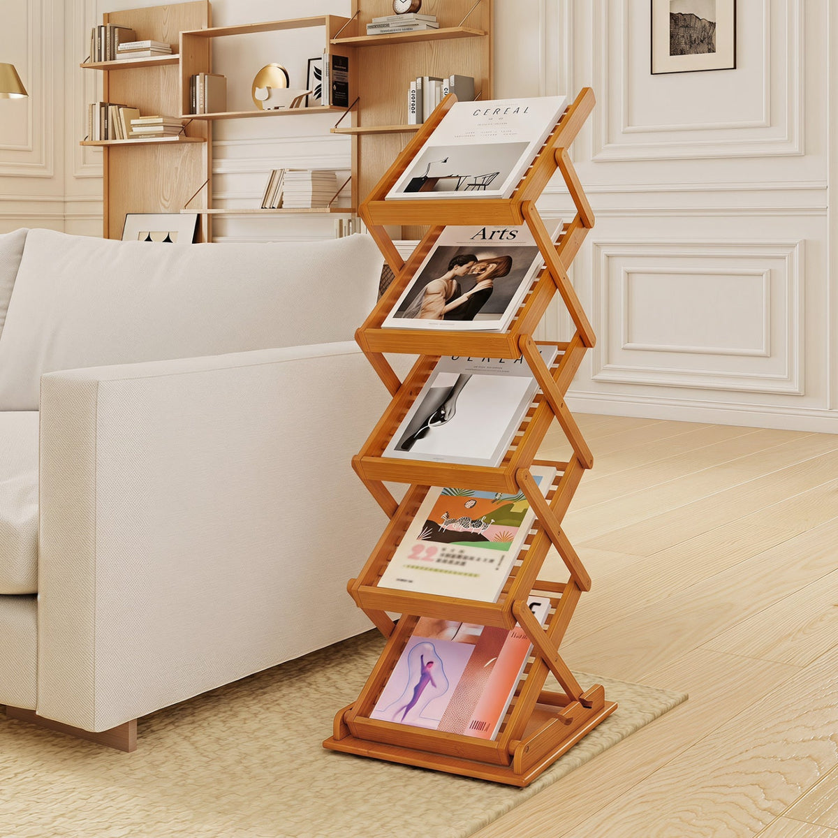 Foldable Bamboo Magazine Rack with 5 Tiers and 2 Positions DirectDeals