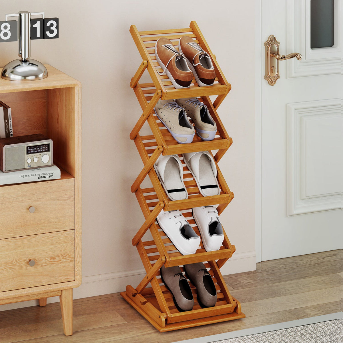 Foldable Bamboo Magazine Rack with 5 Tiers and 2 Positions DirectDeals