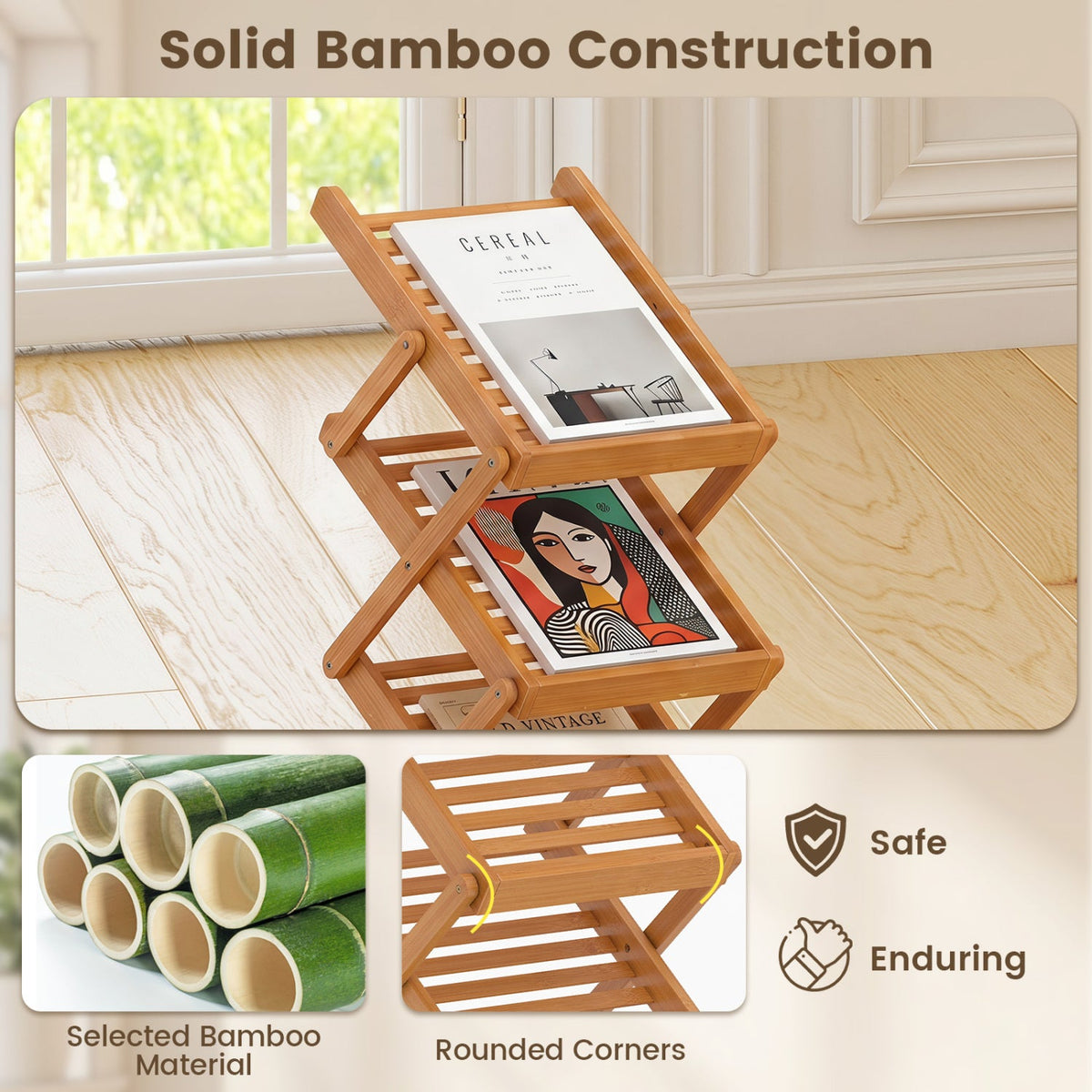 Foldable Bamboo Magazine Rack with 5 Tiers and 2 Positions DirectDeals
