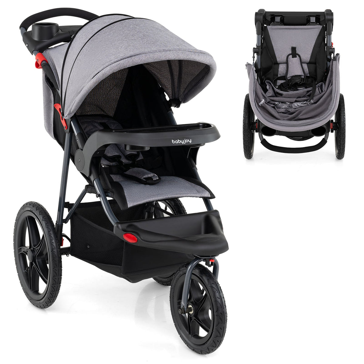 Foldable Jogging Stroller with Detachable Tray and Air-Filled Rubber Tires GBruno Store