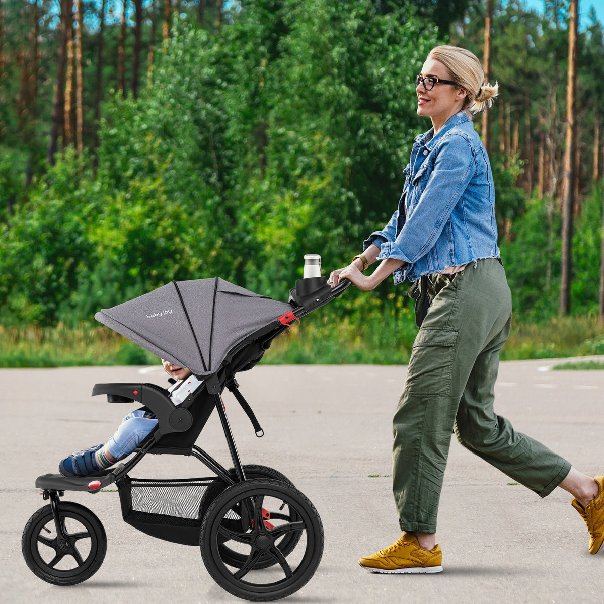 Foldable Jogging Stroller with Detachable Tray and Air-Filled Rubber Tires GBruno Store