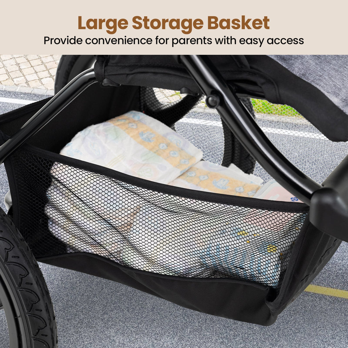 Foldable Jogging Stroller with Detachable Tray and Air-Filled Rubber Tires GBruno Store