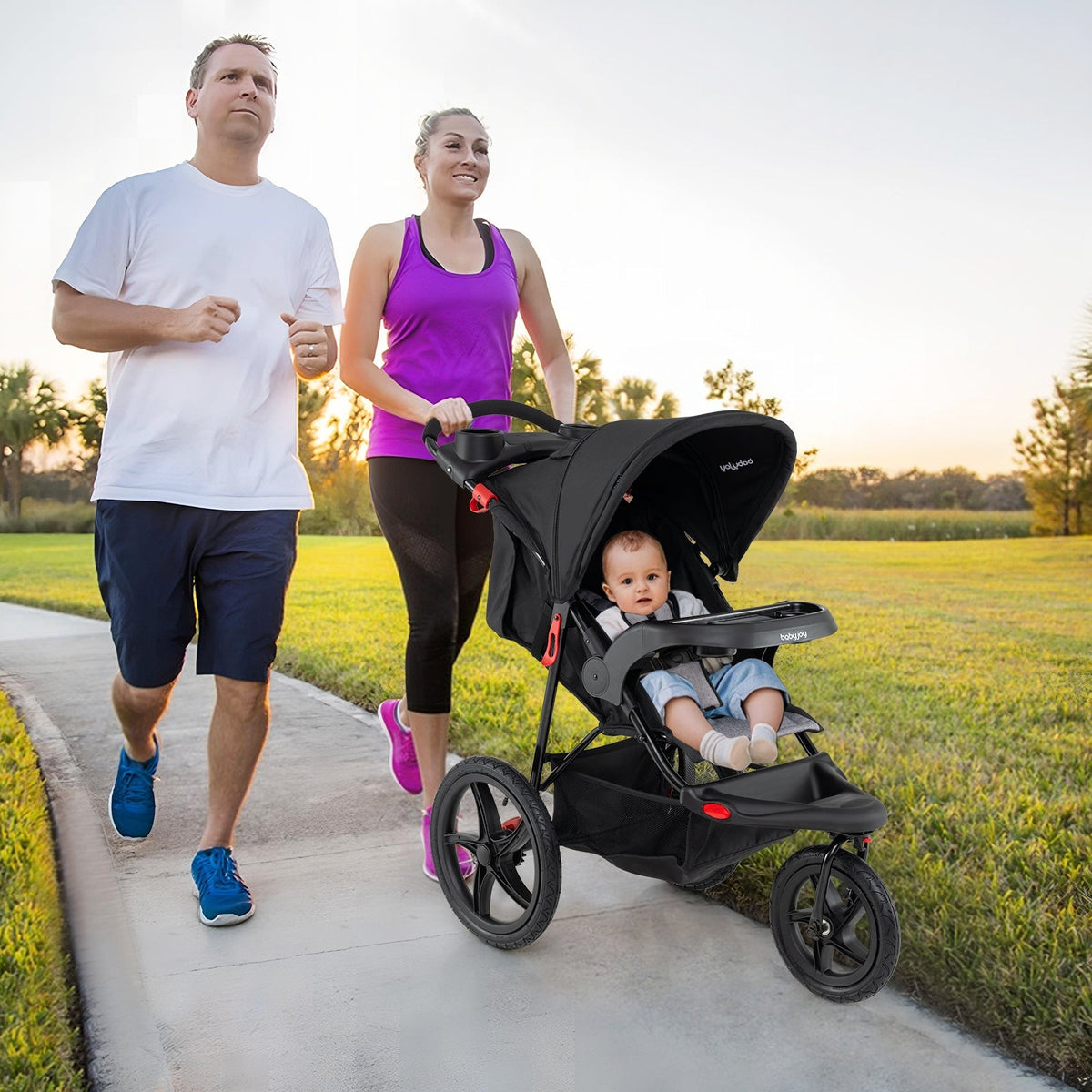 Foldable Jogging Stroller with Detachable Tray and Air-Filled Rubber Tires GBruno Store