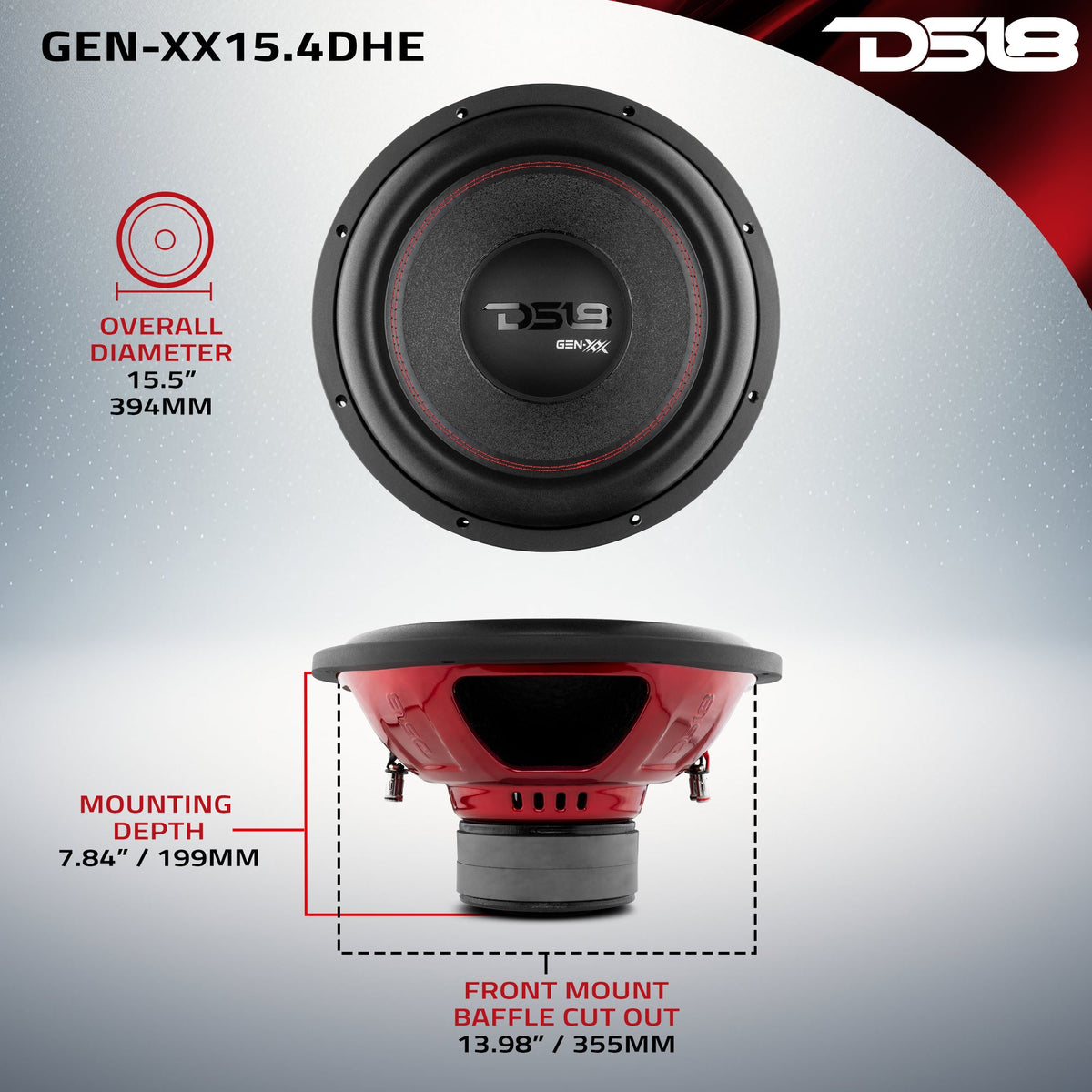 GEN-XX 15" High Excursion Subwoofer Double Stacked Magnets 600 Watts Rms DVC  4-Ohm DS18