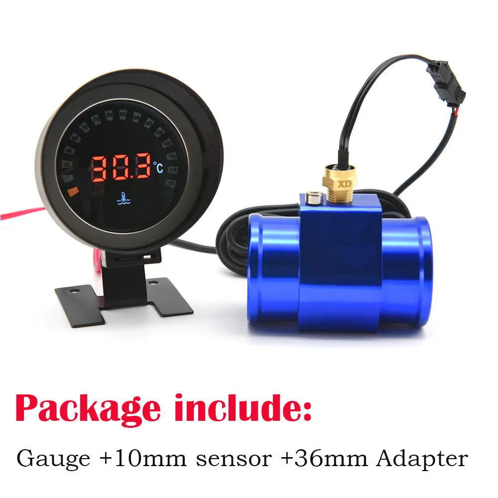 52mm Digital Water Temp Gauge | LED Display with Sensor and Radiator Hose Adapter