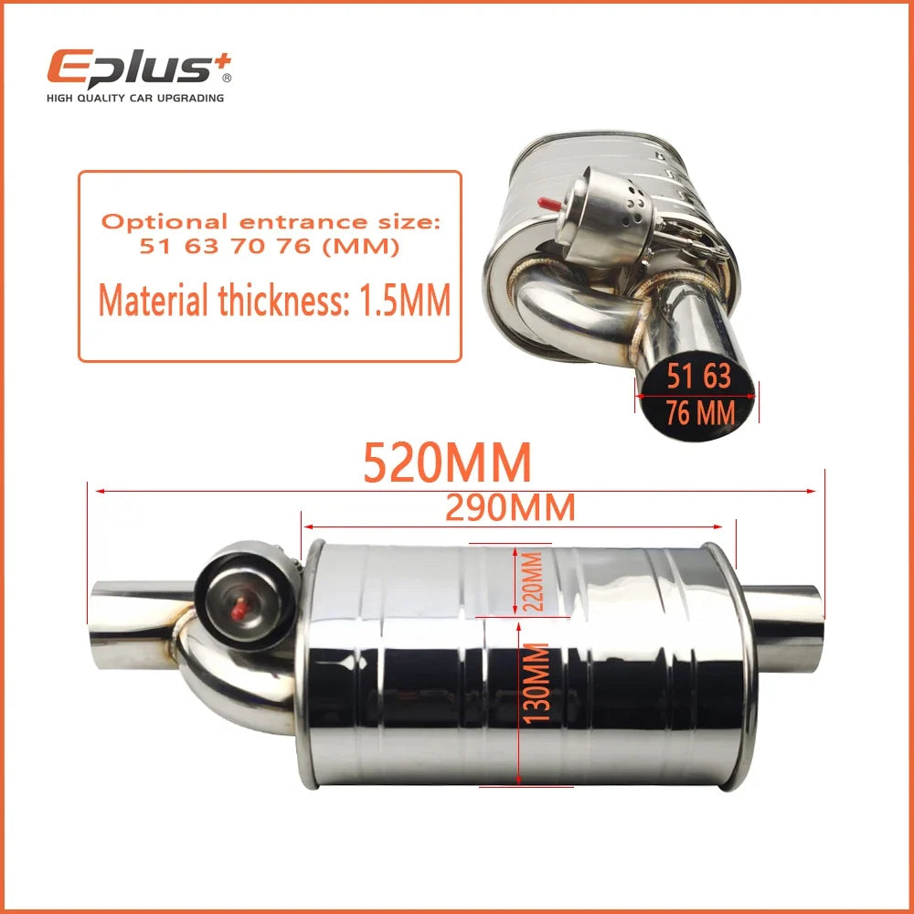 EPLUS Stainless Steel Remote Control Exhaust Vacuum Valve | Variable Silencer for Universal 51 63 76 mm Pipes