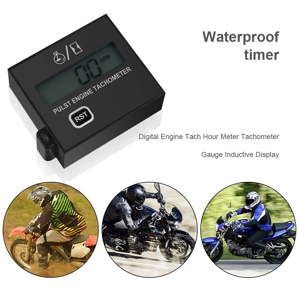 Digital Tach Hour Meter | Inductive Clip Style Waterproof Tachometer for Motorcycle Chainsaw Gasoline Engine MyPetiteCar.com