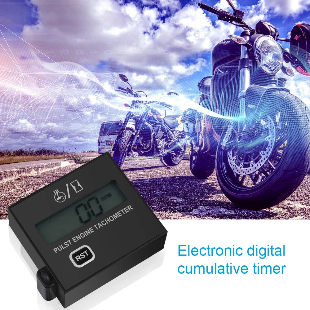 Digital Tach Hour Meter | Inductive Clip Style Waterproof Tachometer for Motorcycle Chainsaw Gasoline Engine MyPetiteCar.com