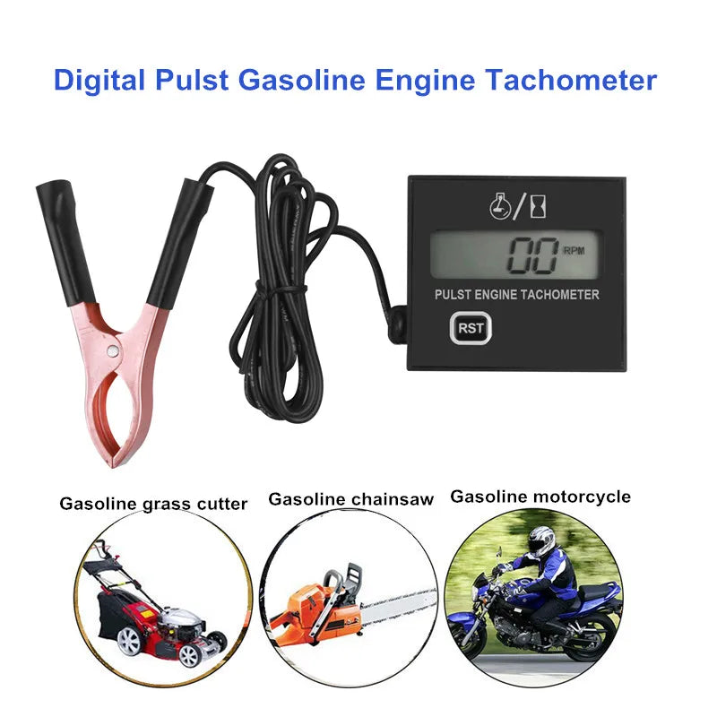 Digital Tach Hour Meter | Inductive Clip Style Waterproof Tachometer for Motorcycle Chainsaw Gasoline Engine MyPetiteCar.com
