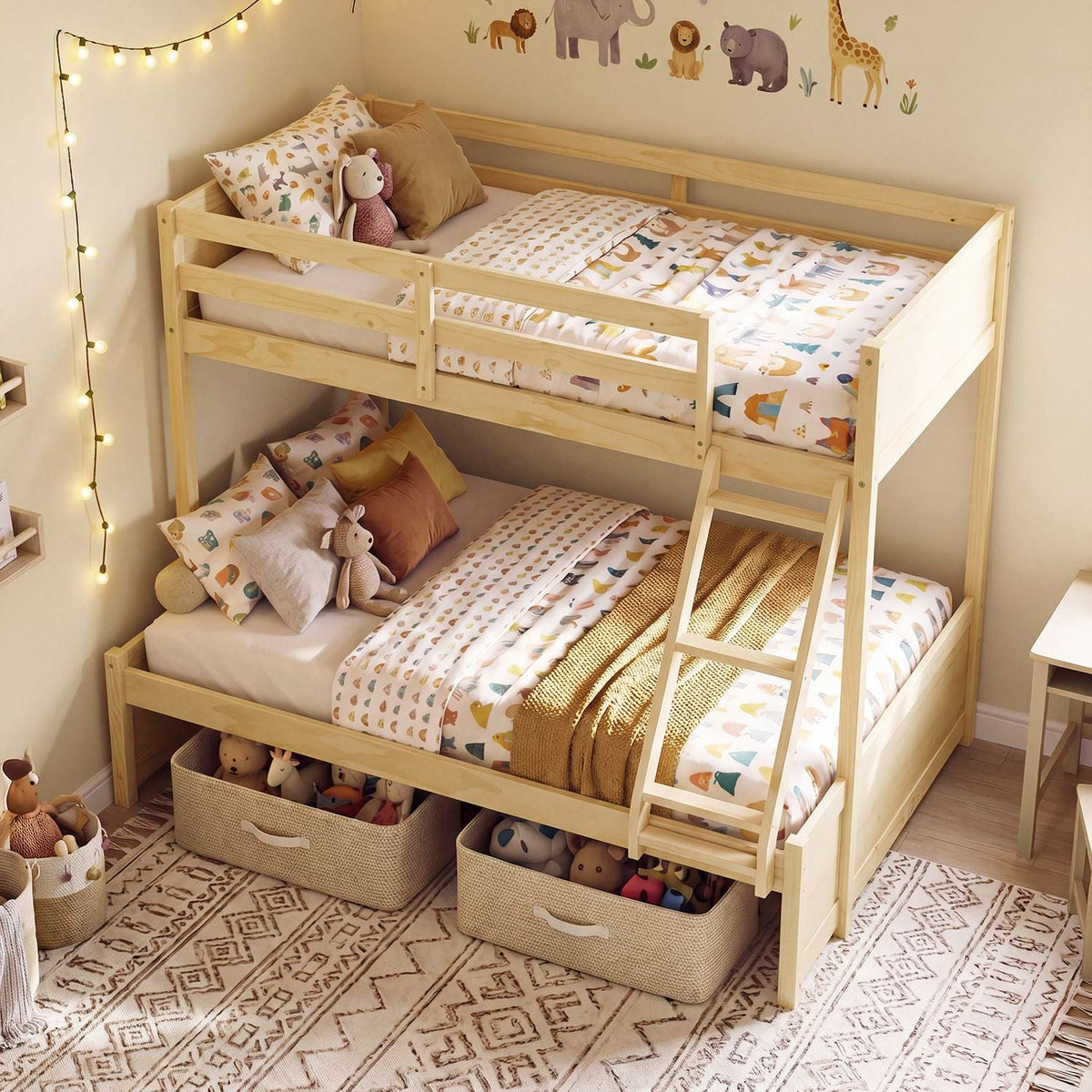 Twin Over Full Bunk Bed with 3-Step Ladder and Full-Length Guardrails DirectDeals