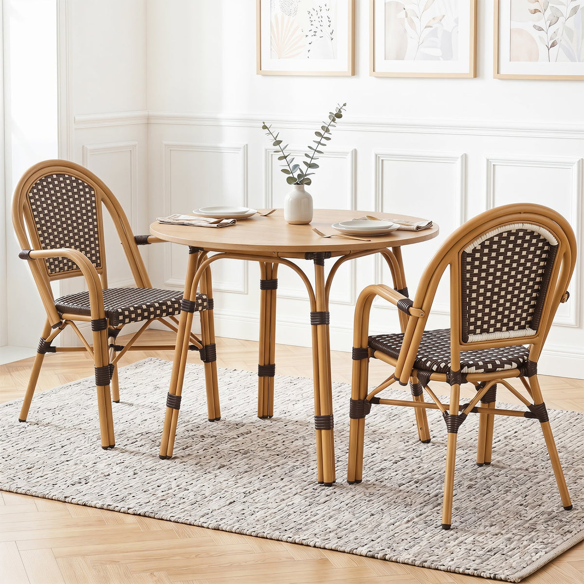 PE Wicker Bistro Dining Chairs Set of 2 - 400 lbs Capacity