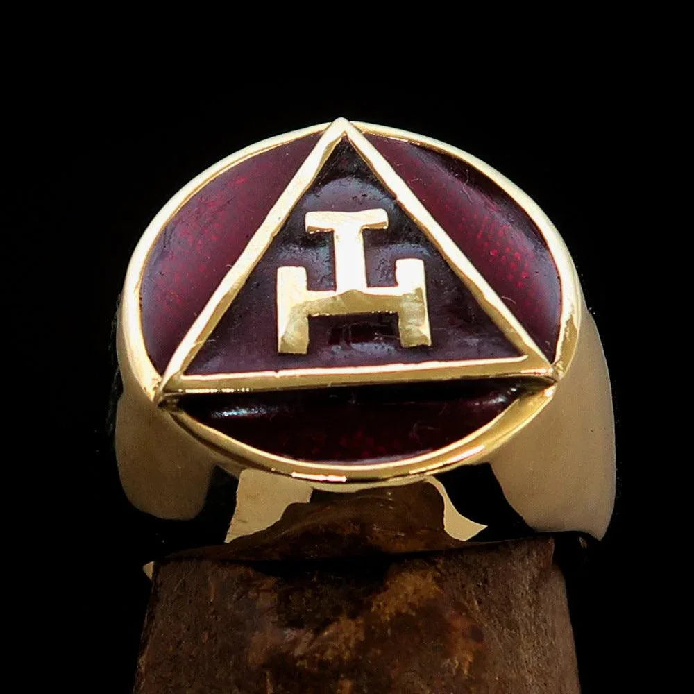 Excellent crafted ancient Men's Red Masonic Pinky Ring - Solid Brass