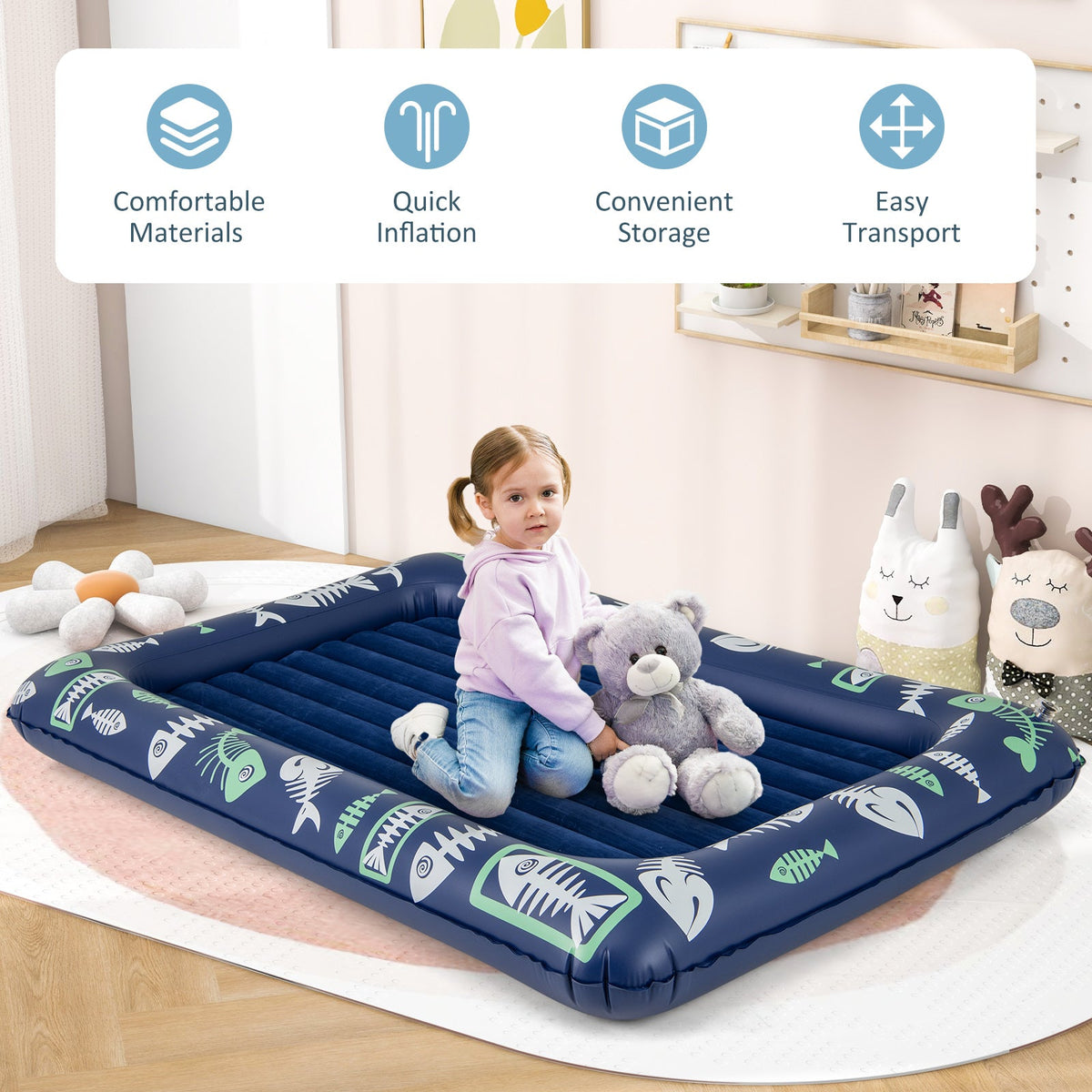Inflatable Toddler Travel Bed with Electric Pump and Raised Bed Rails