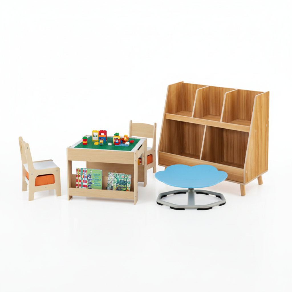Kids Learning & Play Essentials Bundle - Bookshelf + 4-in-1 Activity Table Set + 360¬∞ Swivel Chair GBruno Store