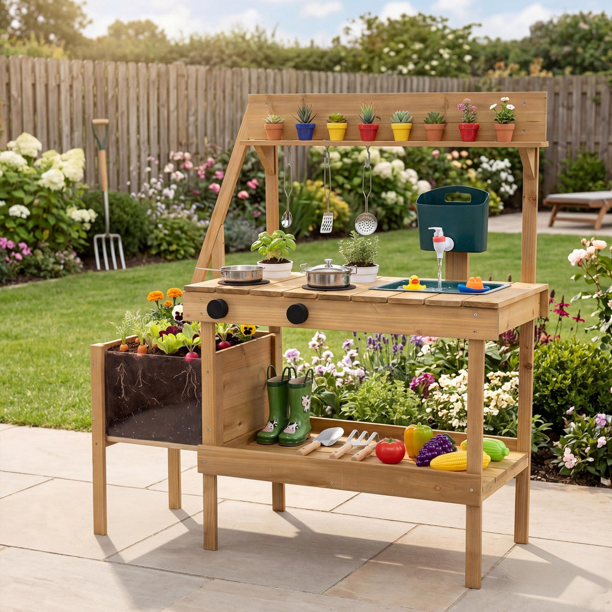 Wooden Mud Kitchen with Planter Box for Kids DirectDeals