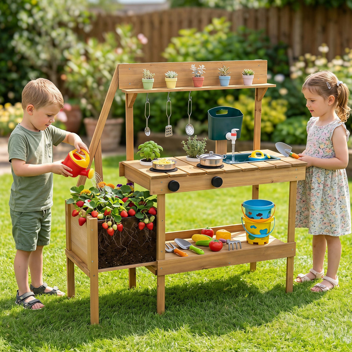 Wooden Mud Kitchen with Planter Box for Kids DirectDeals