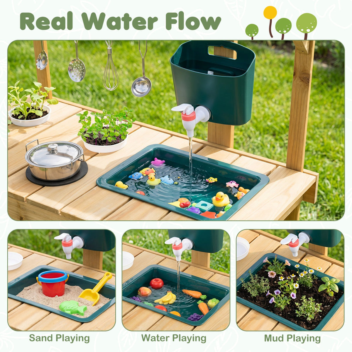 Wooden Mud Kitchen with Planter Box for Kids DirectDeals