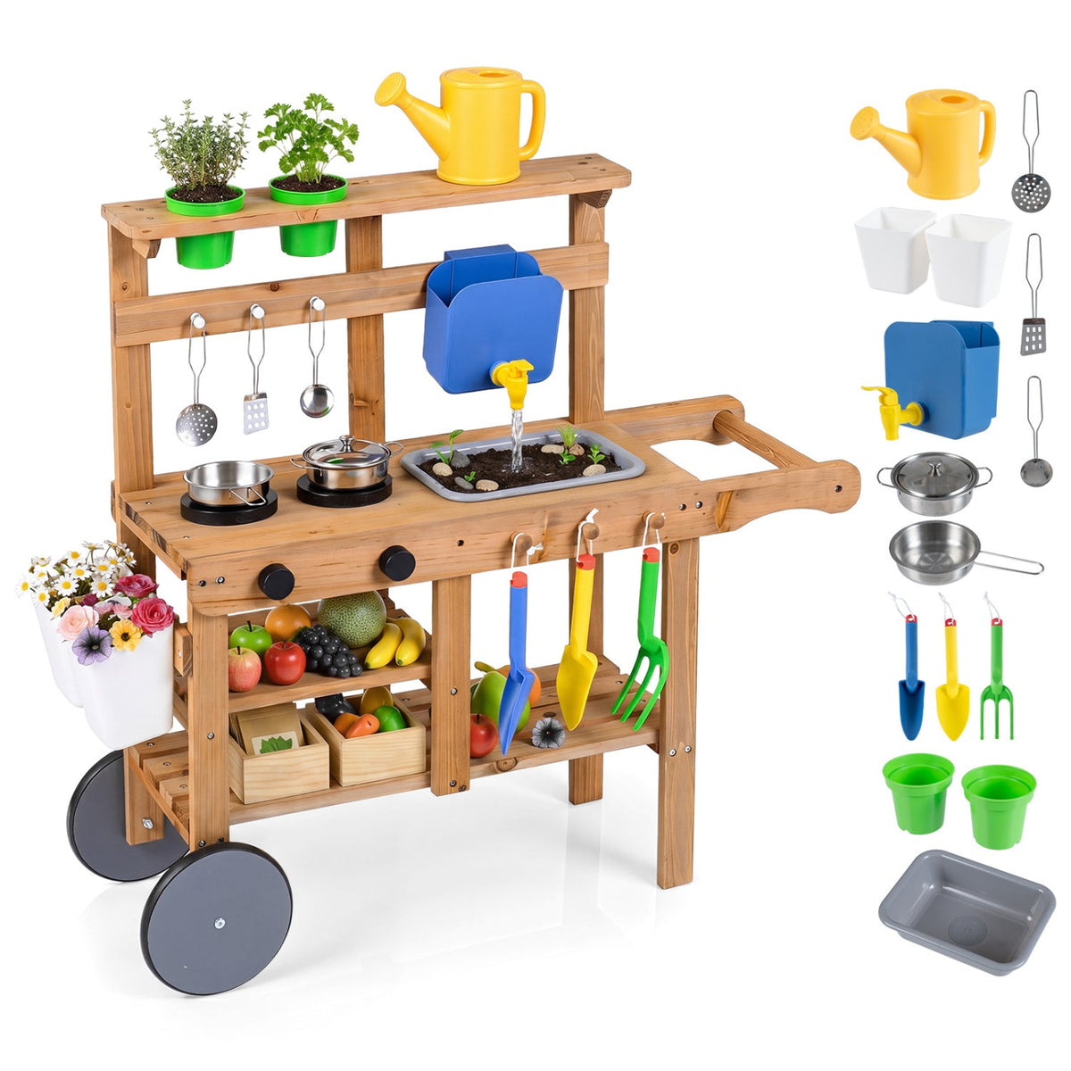 Kids Mud Kitchen with Water Tank, Sink & 15 Accessories DirectDeals
